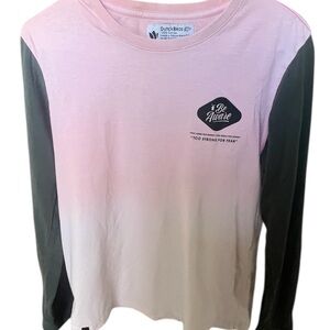 Dutch Bros long sleeve ombré pink and gray too strong for feartshirt tee, medium